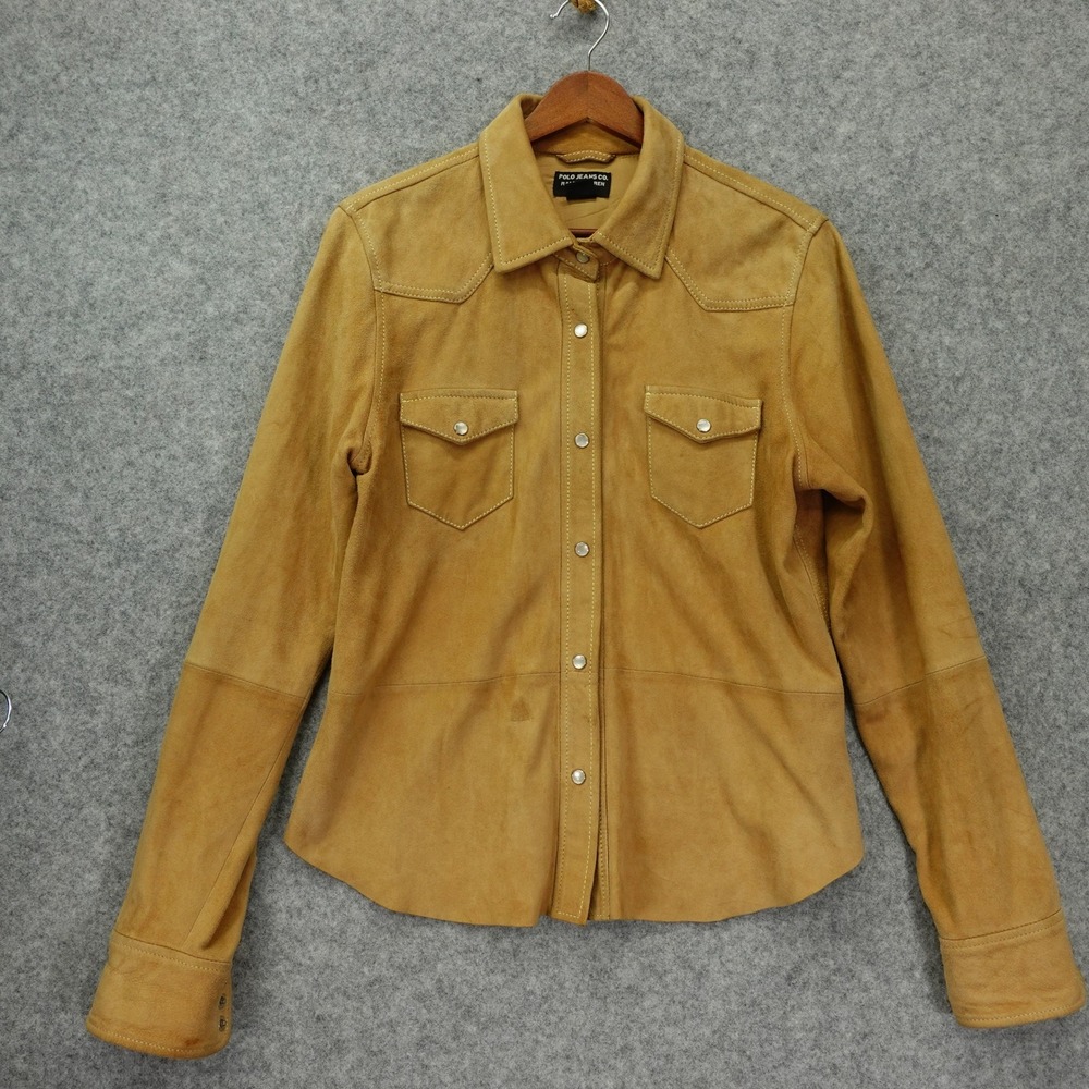 Polo Jeans Co Suede Western Shirt Jacket Womens L Camel Pearl Snap Rodeo $795